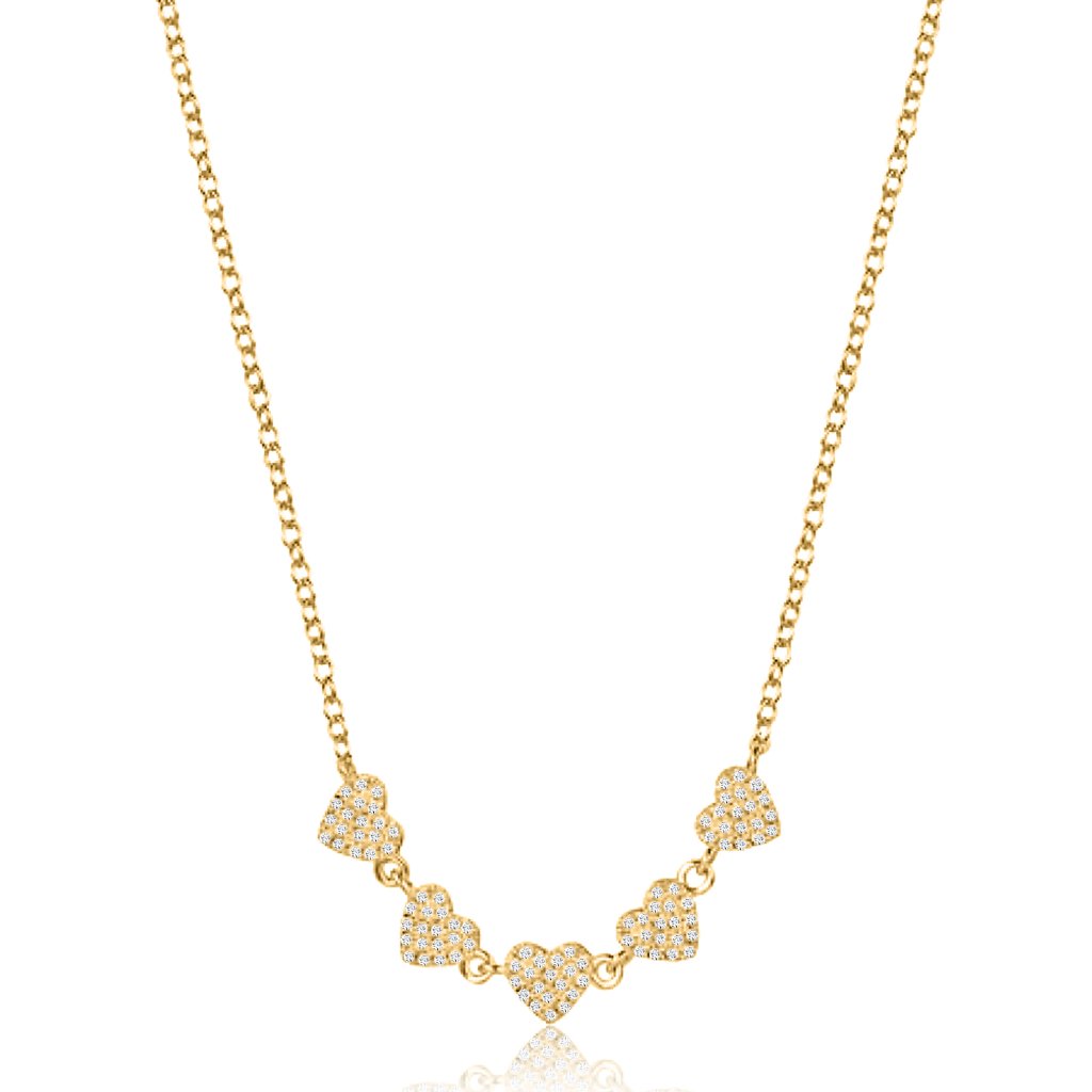 Five Pave Hearts 14k Or 18k Upon Request Yellow Gold Diamond Necklace 1220$